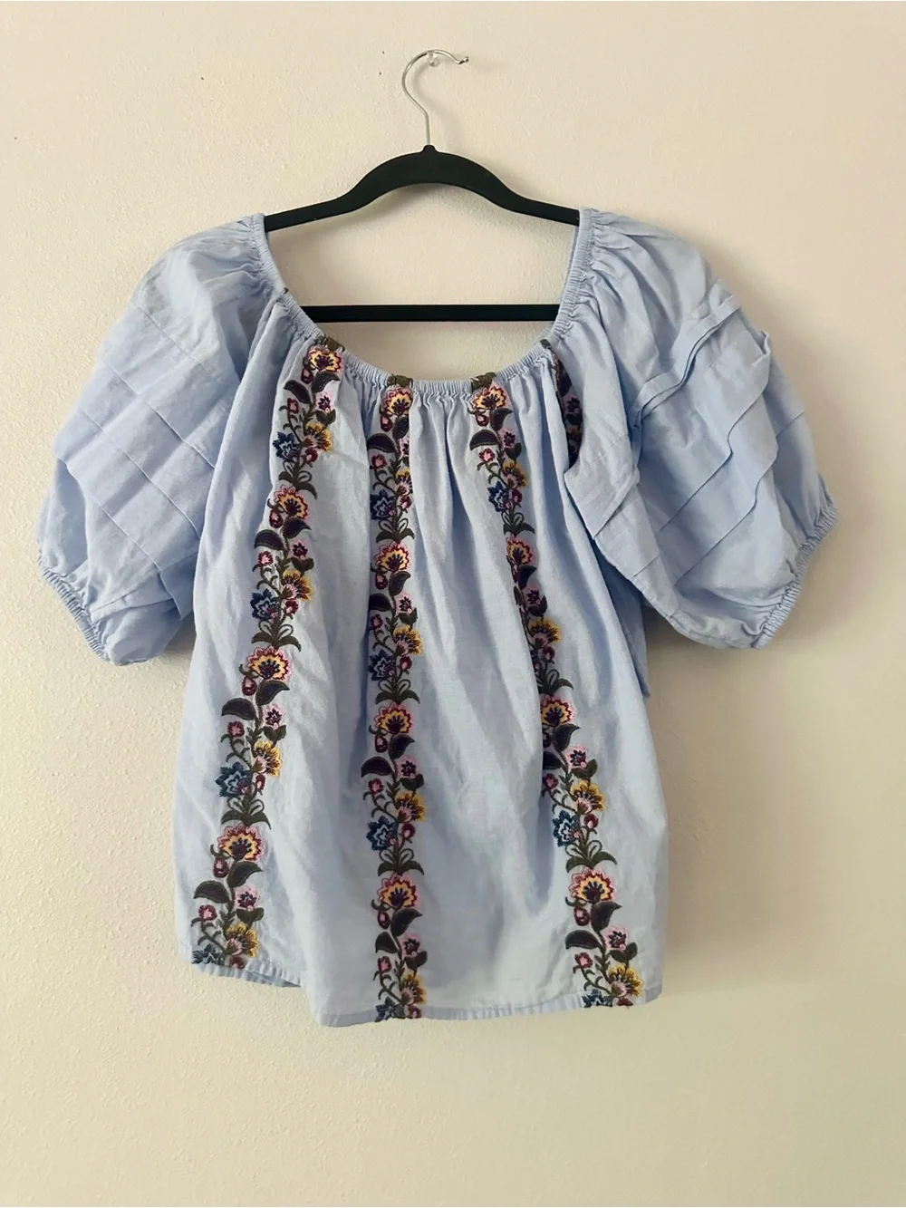 American Eagle Size L Embroidered Floral Off-Shoulder Cotton Blouse Cottagecore‎